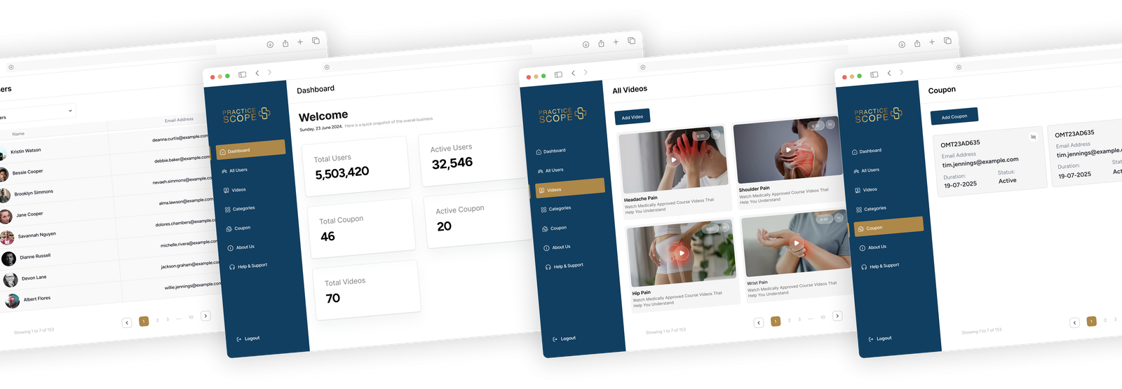Admin portal screens
